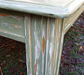 garage sale coffee table makeover, painted furniture, rustic furniture, Corner close up of legs