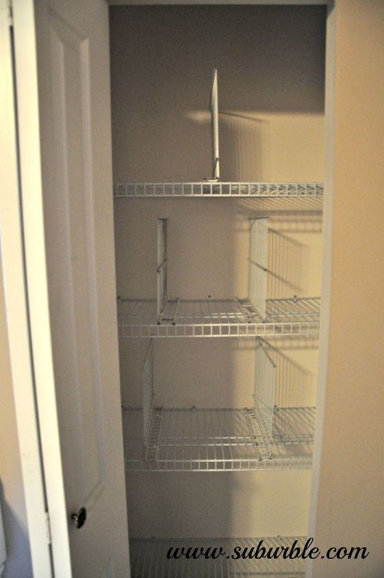 this hack will keep your linen closet organized for good, closet, shelving ideas, Using the lip of the shelf as the base of the shelf divider zap strap the base onto the wire shelves Strap them tightly and then trim the excess