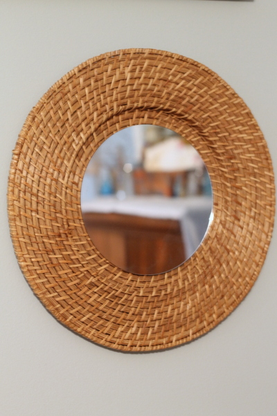woven mirror from a 1 plate charger, crafts, Learn how to turn a 1 thrift store plate charger into a gorgeous knock off mirror