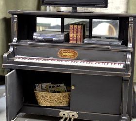 repurposed piano with many options for functionality, Repurposed Piano into an entertainment unit Visit us at for more repurposing fun