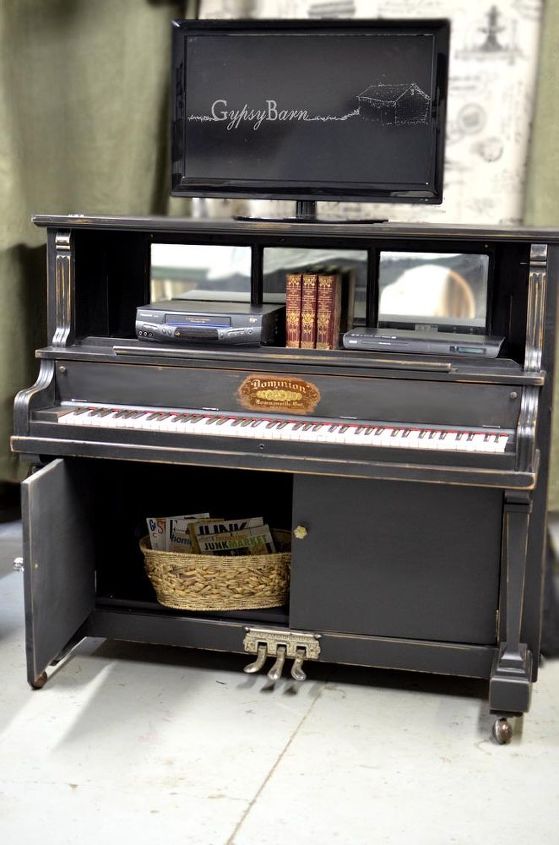 repurposed piano with many options for functionality, Repurposed Piano into an entertainment unit Visit us at for more repurposing fun