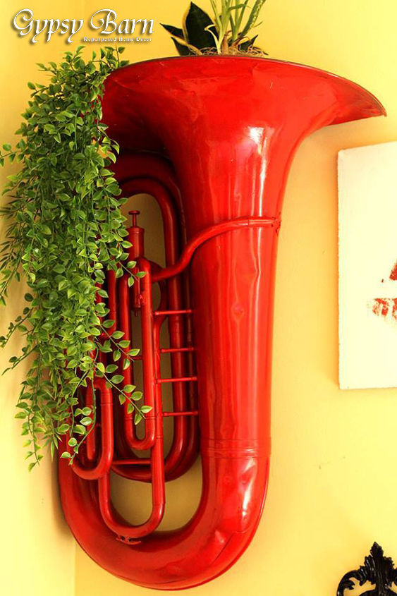 repurposed red hot tuba to decorative wall planter, crafts, gardening, home decor, painted furniture, repurposing upcycling