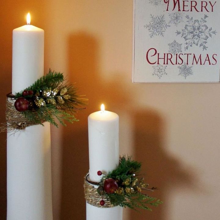 post candle holders, crafts, repurposing upcycling, Embellished for Christmas