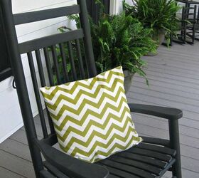 chevron porch pillows for spring springdecor, home decor, porches, A simple green chenvron pillow makes this rocker inviting
