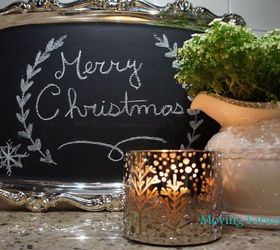chalk board painted silver tray, chalkboard paint, christmas decorations, crafts, painting, seasonal holiday decor, Love changing the messages