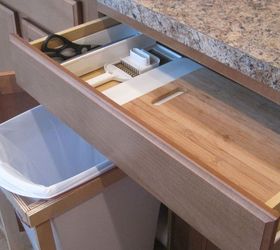 kitchen organization, closet, diy, shelving ideas, storage ideas, woodworking projects, I moved my cutting boards knives kitchen scissors to the drawer above the trash Now I have an easy prep area