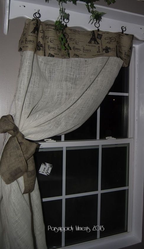 no sew burlap curtains, reupholster, window treatments, So simple and easy to change Ignore the Low E sticker new window got so excited forgot to remove before pictures