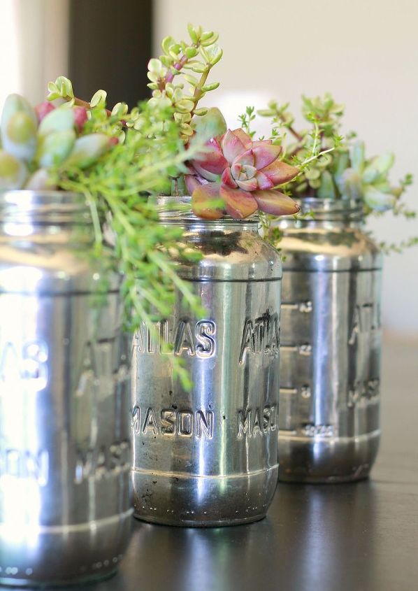 spaghetti jars for the win, repurposing upcycling, Simple make over with Krylon s Mirror Glass spray paint 3 5 coats of paint make for a lovely vintage feel