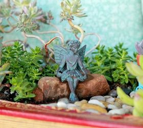 fairy garden, gardening, succulents, A delicate and lovely fairty sits peaceful among her garden AugustGarden