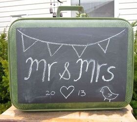 vintage suitcase repurposed into a chalkboard, repurposing upcycling, Green Vintage Suitcase recycled into a chalkboard