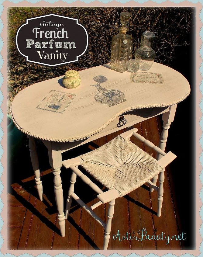 vintage parfum french vanity via freezer paper and the graphics fairy, painted furniture