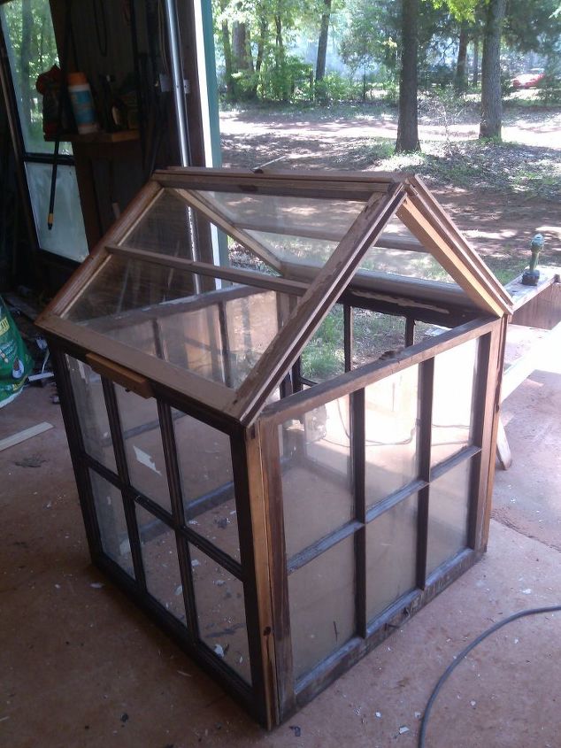 flowerbed greenhouse my husband and i made, diy, gardening, started with six vintage windows
