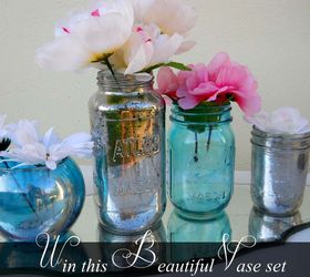 diy mercy glass in any color, crafts, mason jars, the finished product you can win all this shinny goodness From Left to right Colored Faux Mercury glass plain ol faux Mercury glass plain colored mason jar and lil faux mercury mason jar