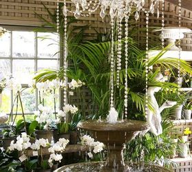 making a splash with a chandelier fountain, lighting, repurposing upcycling, I turned a corner at my favorite garden retailer and my jaw dropped idea credit Roger s Gardens Newport Beach CA