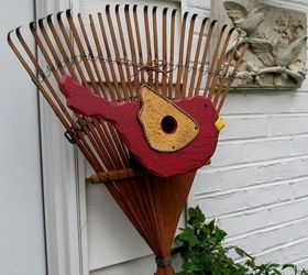 outdoor rake decor, gardening, repurposing upcycling, Birdhouse Rake