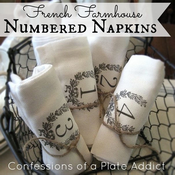 french farmhouse numbered napkins, crafts, home decor, wreaths, Give plain white dinner napkins a vintage feel with this graphic