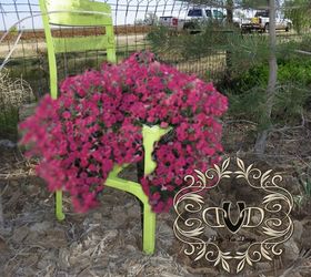 an old chair get a new life, container gardening, gardening, repurposing upcycling, Planted up with wave petunias she s just perfect for the corner of the yard that needs a pop of color