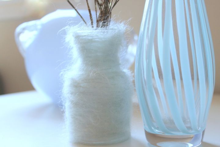 mohair wrapped vase, crafts, Wrap a vase or jar in yarn for color and texture