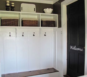 adding a mudroom to our garage, garages, home improvement, laundry rooms, We stored hats and gloves in the baskets above the coat rack