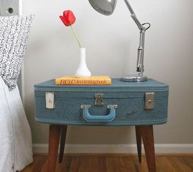 diy suitcase side table, painted furniture, repurposing upcycling, Finished suitcase side table