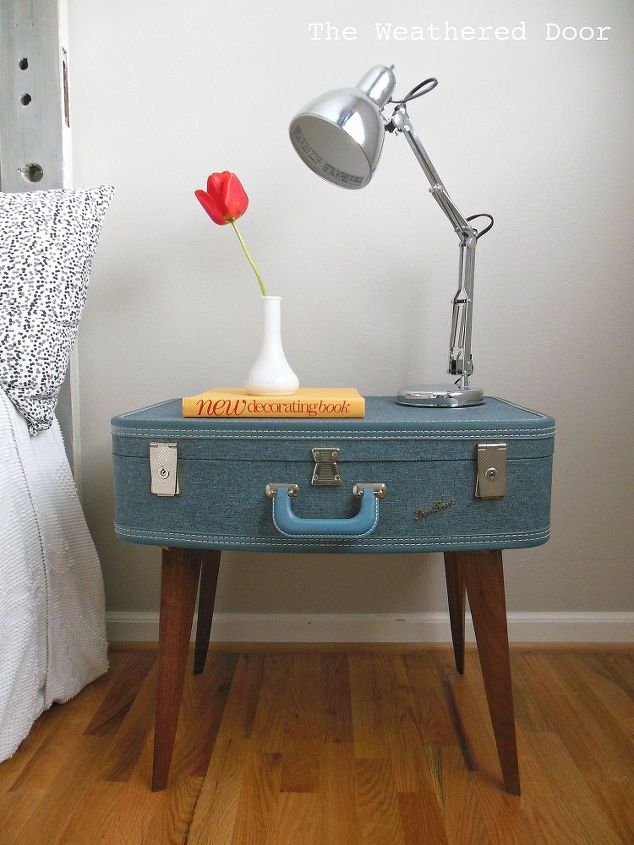 diy suitcase side table, painted furniture, repurposing upcycling, Finished suitcase side table