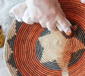 aging new indian baskets to look old, crafts, I started with the Gunstock stain to darken all my basket area it made the most impact on the cream areas