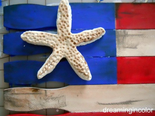 create and build a patriotic flag with paintsticks, crafts, patriotic decor ideas, seasonal holiday decor, sculpt a starfish out of paper clay and assemble