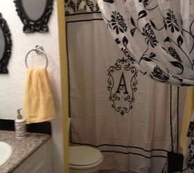 my daughter s bathroom, bathroom ideas, home decor, I was trying to separate the sink bath area with a curtain which I made but used my 40 coupon on it