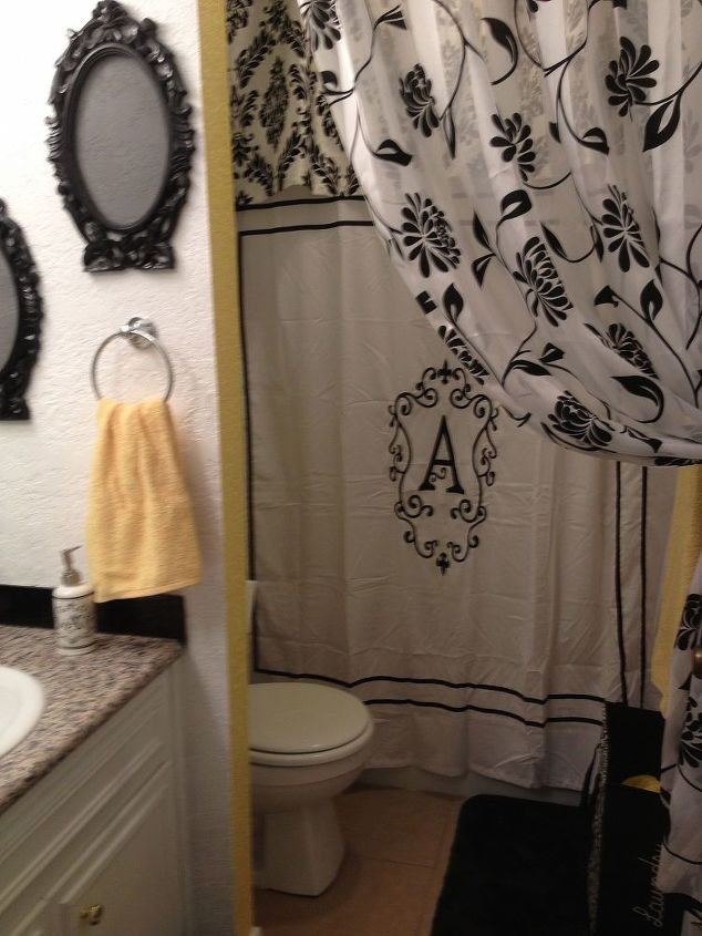 my daughter s bathroom, bathroom ideas, home decor, I was trying to separate the sink bath area with a curtain which I made but used my 40 coupon on it