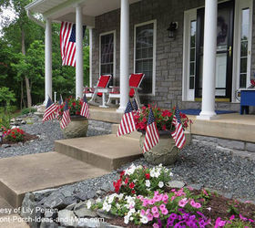 porches with patriotic appeal, curb appeal, outdoor living, patriotic decor ideas, seasonal holiday decor, Porch with patriotic spirit from many flags