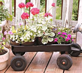 vintage children s wagon with flowers, decks, repurposing upcycling