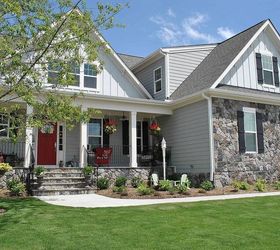 farmhouse style front porch with pops of red, outdoor living, porches