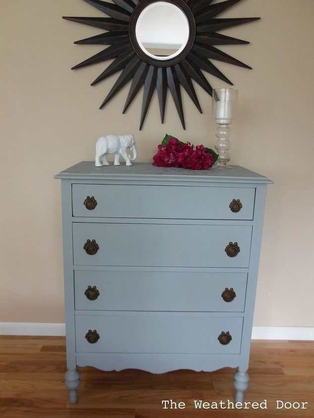 use paintable wallpaper to cover ruined furniture tops, painted furniture
