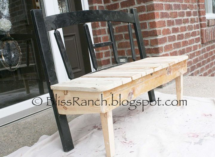 porch bench made from old headboard amp scrap wood, diy, painted furniture, woodworking projects, Easy build with scrap lumber
