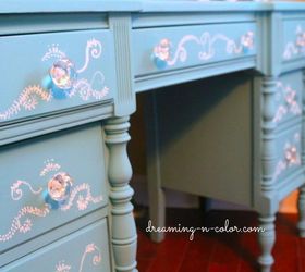 painted details on a vanity, chalk paint, painted furniture, Updating a vintage dresser with chalk paint and crystal knobs