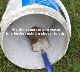 a quicker and easier way to stepping stones, concrete masonry, outdoor living, Mix the concrete and water in a bucket using a shovel to stir