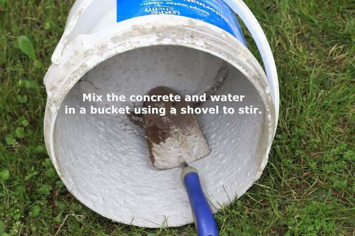 a quicker and easier way to stepping stones, concrete masonry, outdoor living, Mix the concrete and water in a bucket using a shovel to stir