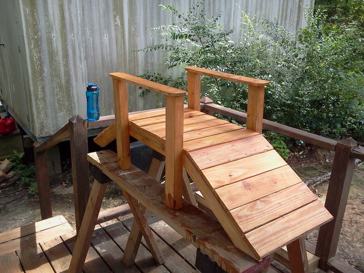 just keeping my self busy pallet foot bridge garden small stream