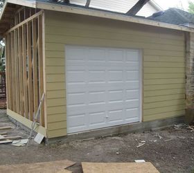 building a backyard shed shop, Garage door was installed