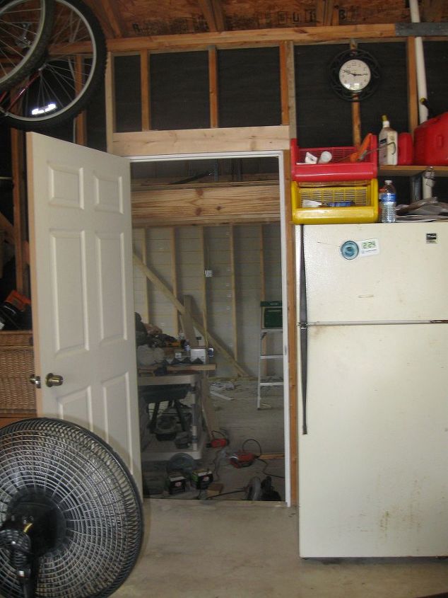 building a backyard shed shop, An entrance was also added thru the house garage