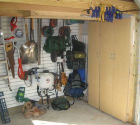 building a backyard shed shop, Cabinets were built to store tools