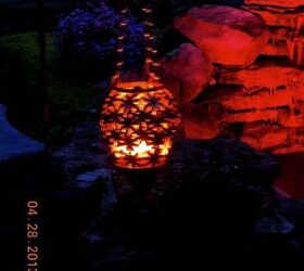 repurposed old lamp turned into an outdoor lantern, outdoor living, repurposing upcycling