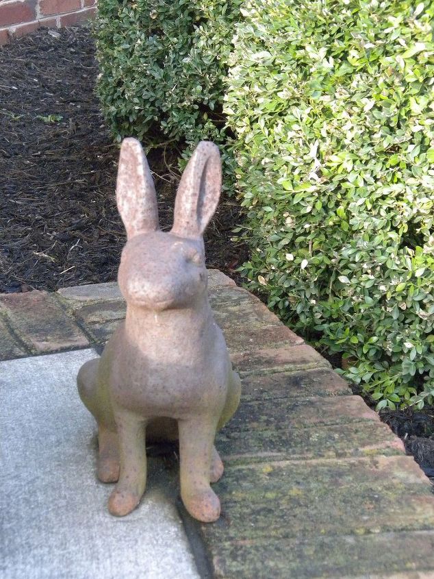 some of the characters in my landscape, gardening, outdoor living, Cast iron bunny the best kind
