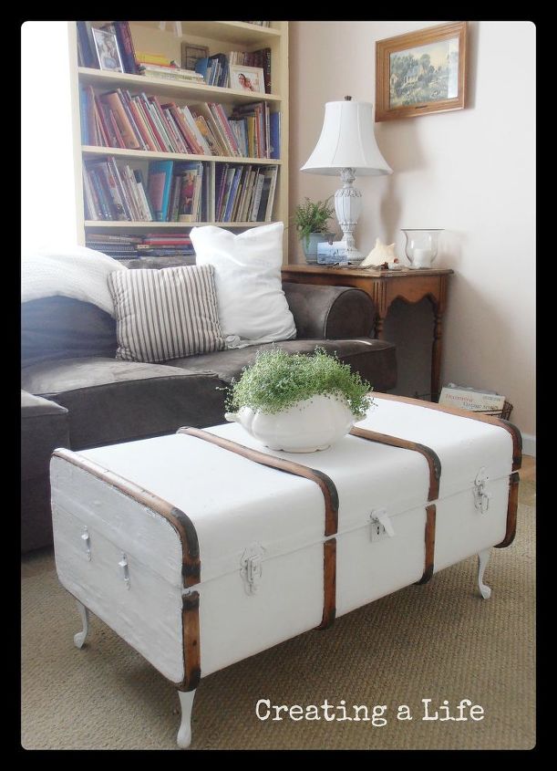 vintage trunk coffee table, painted furniture, repurposing upcycling, And this once drab old trunk has a fresh new lease on life