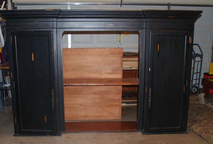 what to do with this 2 piece entertainment center, painted furniture, repurposing upcycling, This is taller than me and I m 5 and half ft tall That s the back of the open part sitting in back