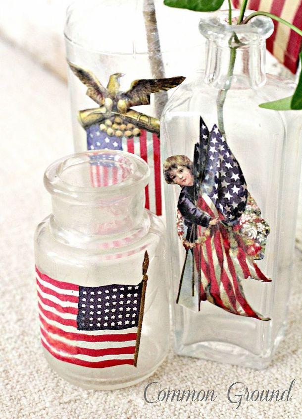 patriotic vintage bottles, crafts, patriotic decor ideas, repurposing upcycling, seasonal holiday decor
