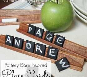 pottery barn inspired chalkboard tile place cards, chalkboard paint, crafts, home decor, Re purpose that old scrabble game as fun place card holders easy and inexpensive