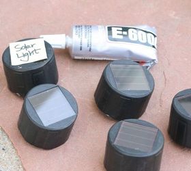 diy mason jar solar lights, crafts, mason jars, repurposing upcycling, Take apart the solar light It is really easy they just come right off the stake Then use E 600 to glue the light to the inside of the Classico Lid