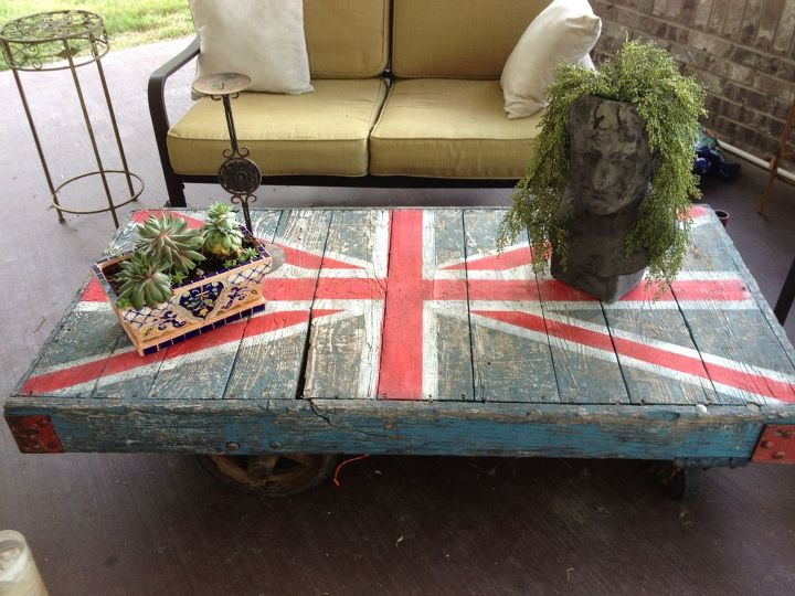 union jack cart table, painted furniture, pallet, repurposing upcycling