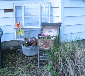 recycled gas can buckets and more, flowers, gardening, repurposing upcycling, upcycled window tub chair bread box